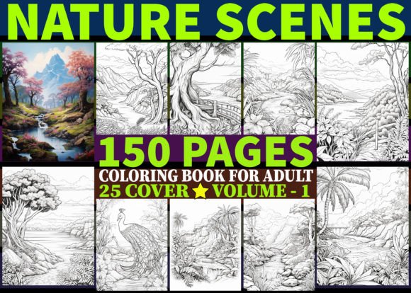 150 Nature Scenes Coloring Pages Vol 1: A Creative Design Asset for Brand and Project Use