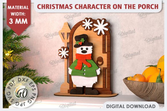3D Christmas Bear on the Porch Laser Cut Winter Amp