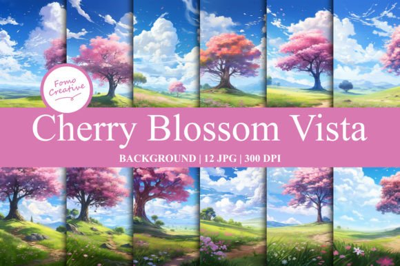Cherry Blossom Vista Background: A Versatile Graphic Design Asset for Crafters