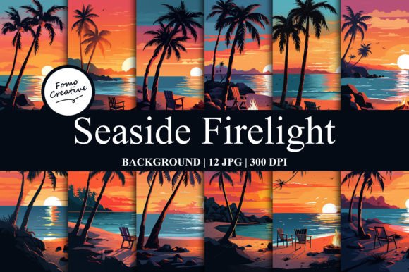 Seaside Firelight Background: A Warm and Coastal Graphic Design Asset