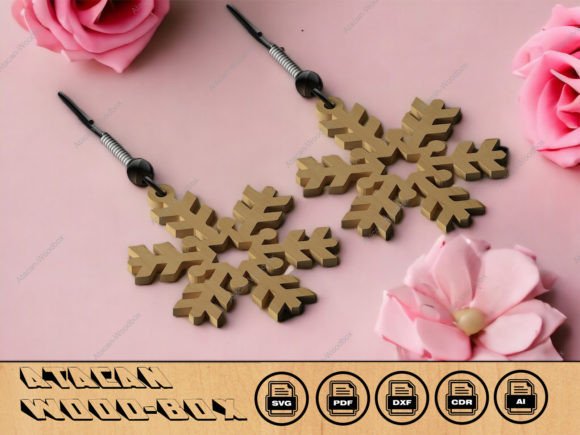 Snowflake Charm Earrings Set with Wooden