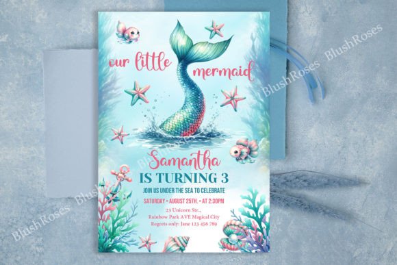 Turquoise Mermaid Tail Birthday Invite Print Templates for Creative Campaigns